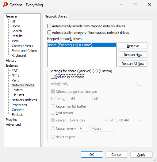 Everything Options Network Drives