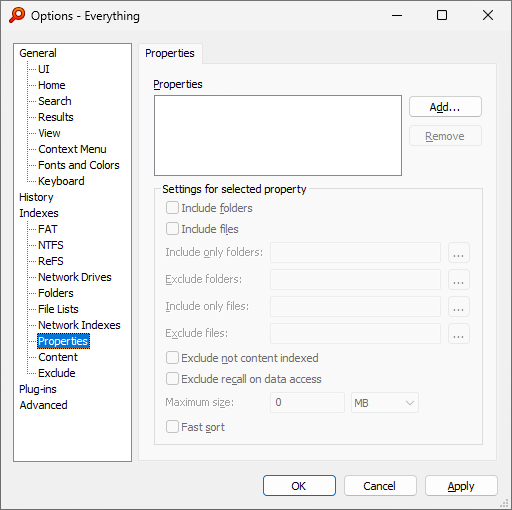 Everything Options Properties