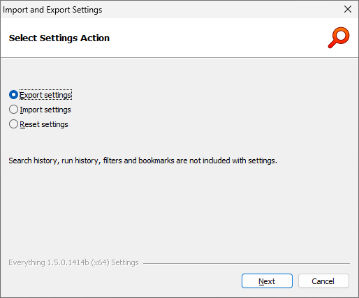 Everything Import and Export Settings