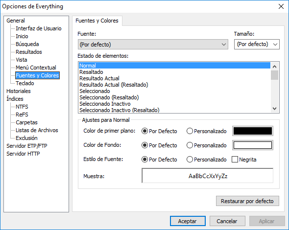 Everything Opciones Fuentes Y Colores