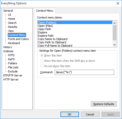 Everything Options Context Menu